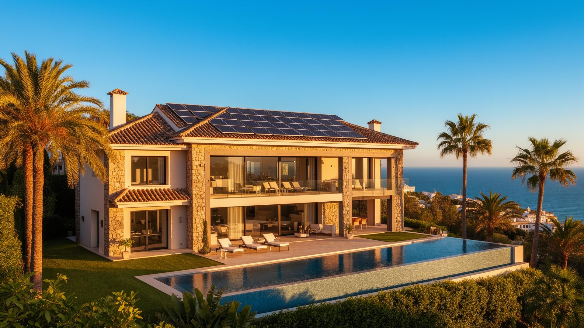 Placas solares instaladas en una villa de lujo en Marbella, España