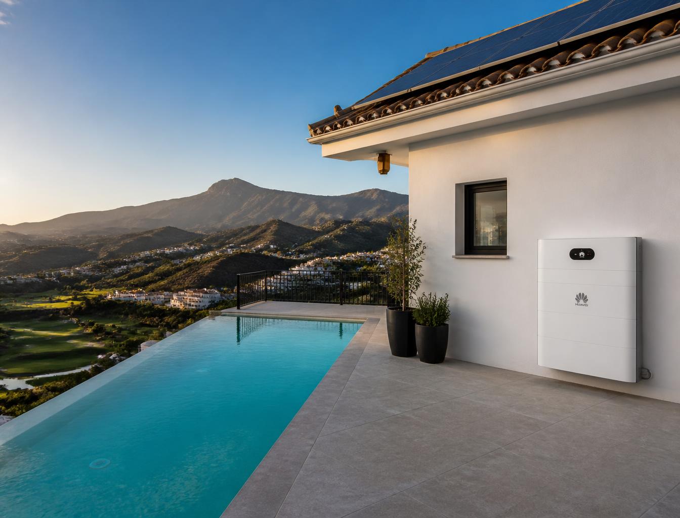 Instalación solar con batería en una villa en la ladera de Benahavís
