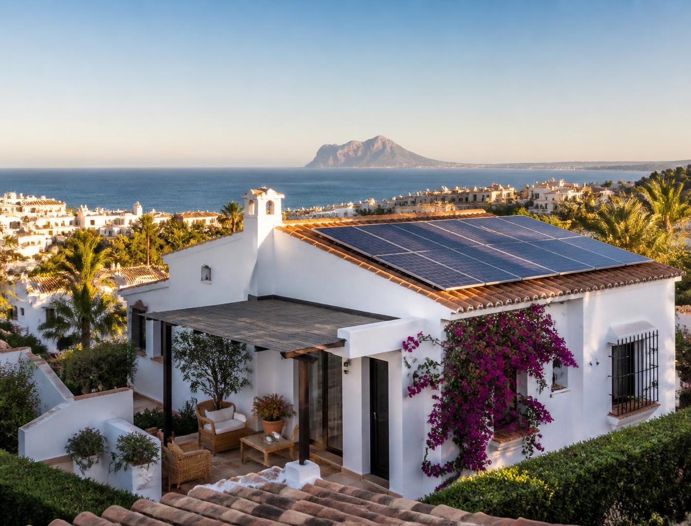 Placas solares instaladas en una villa mediterránea de Estepona