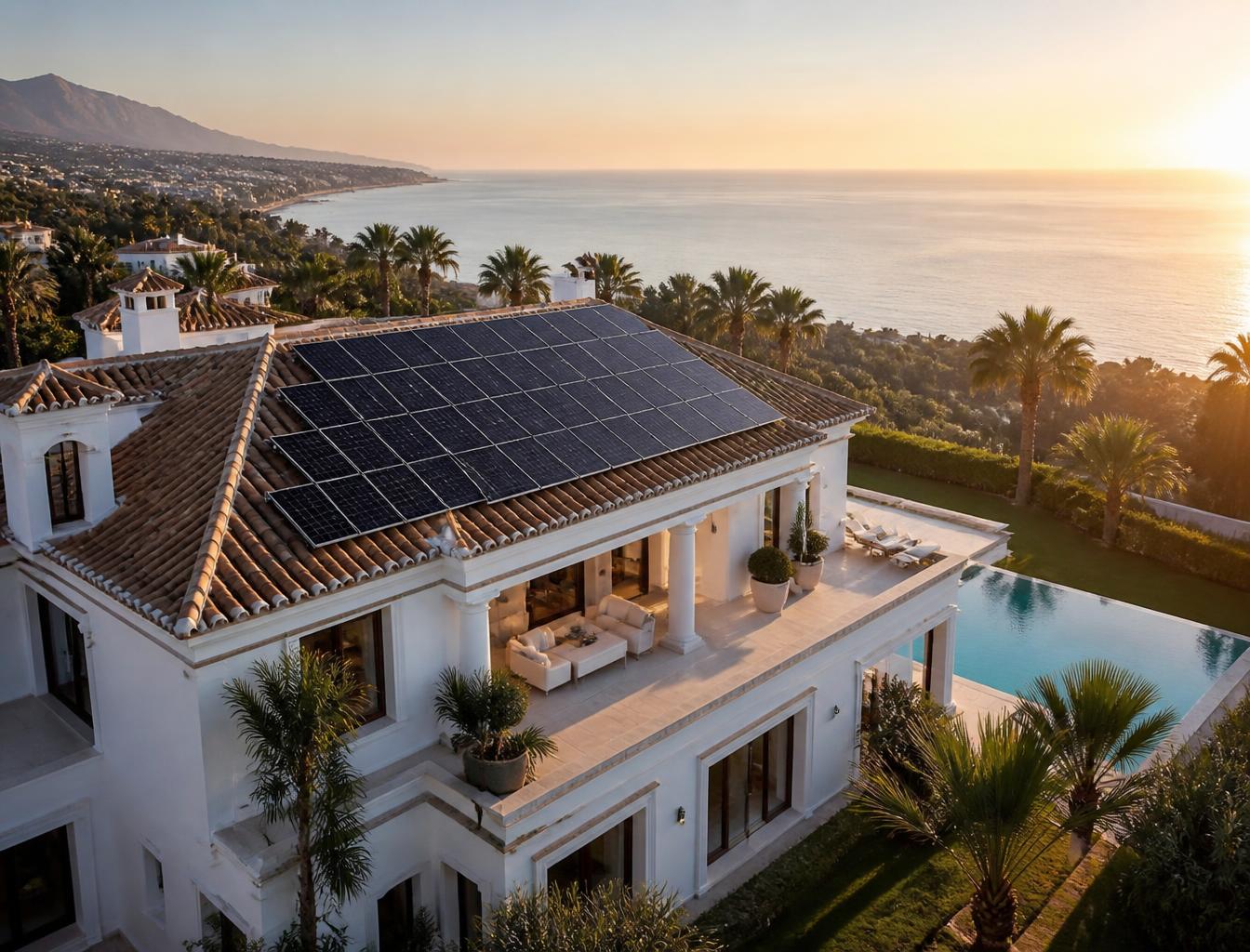 Instalación de placas solares en una villa de lujo en la Milla de Oro de Marbella